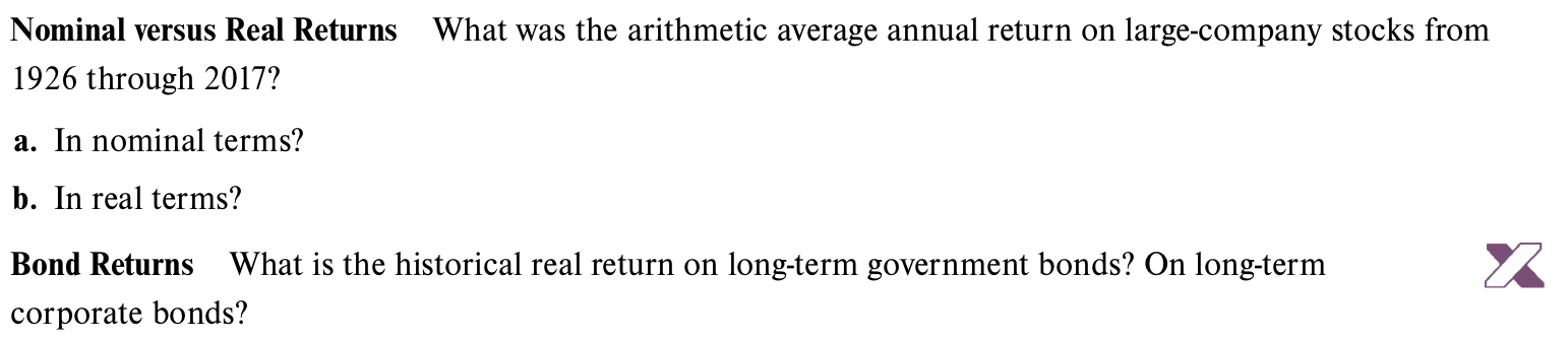 Nominal versus Real Returns What was the arithmetic average annual return on