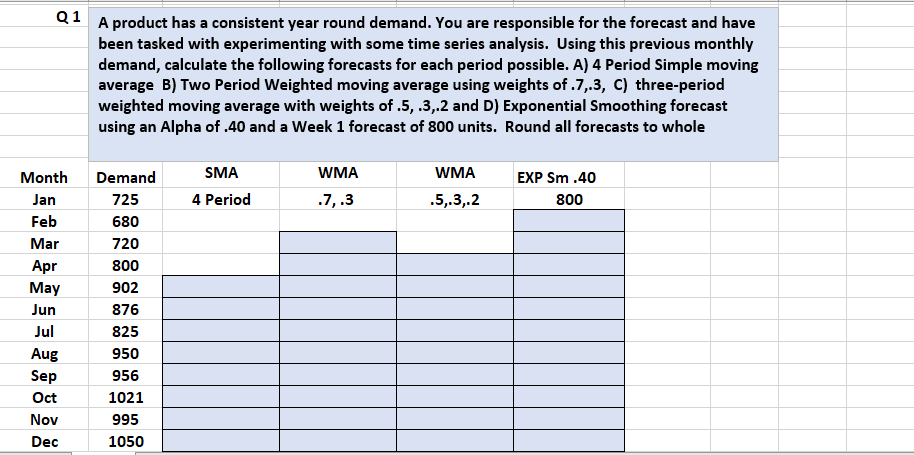 Q1 A product has a consistent year round demand. You are responsible