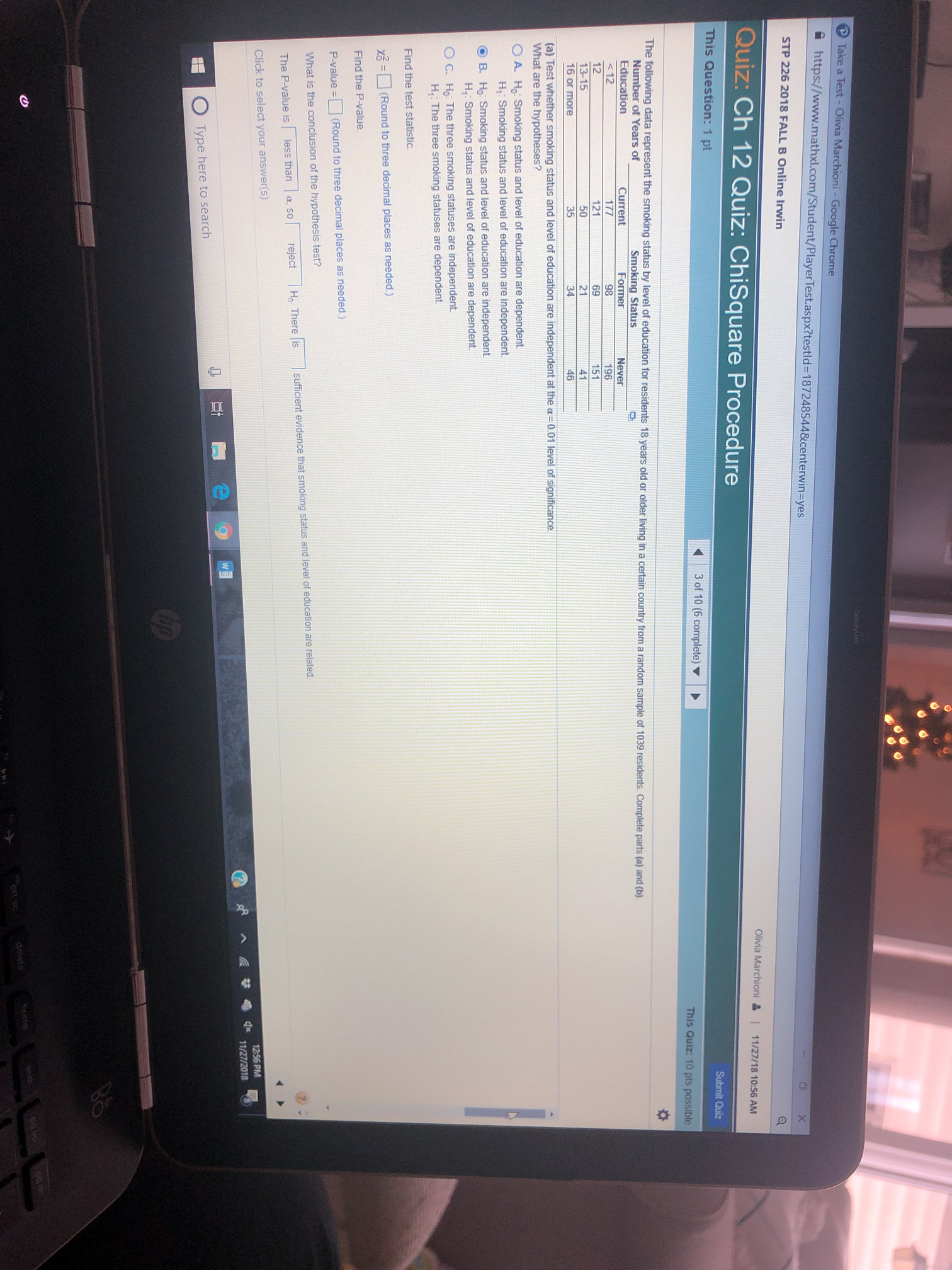 Take a Test - Olivia Marchioni - Google Chrome https://www.mathxl.com/Student/PlayerTest.aspx?testid=187248544&centerwin=yes STP 226