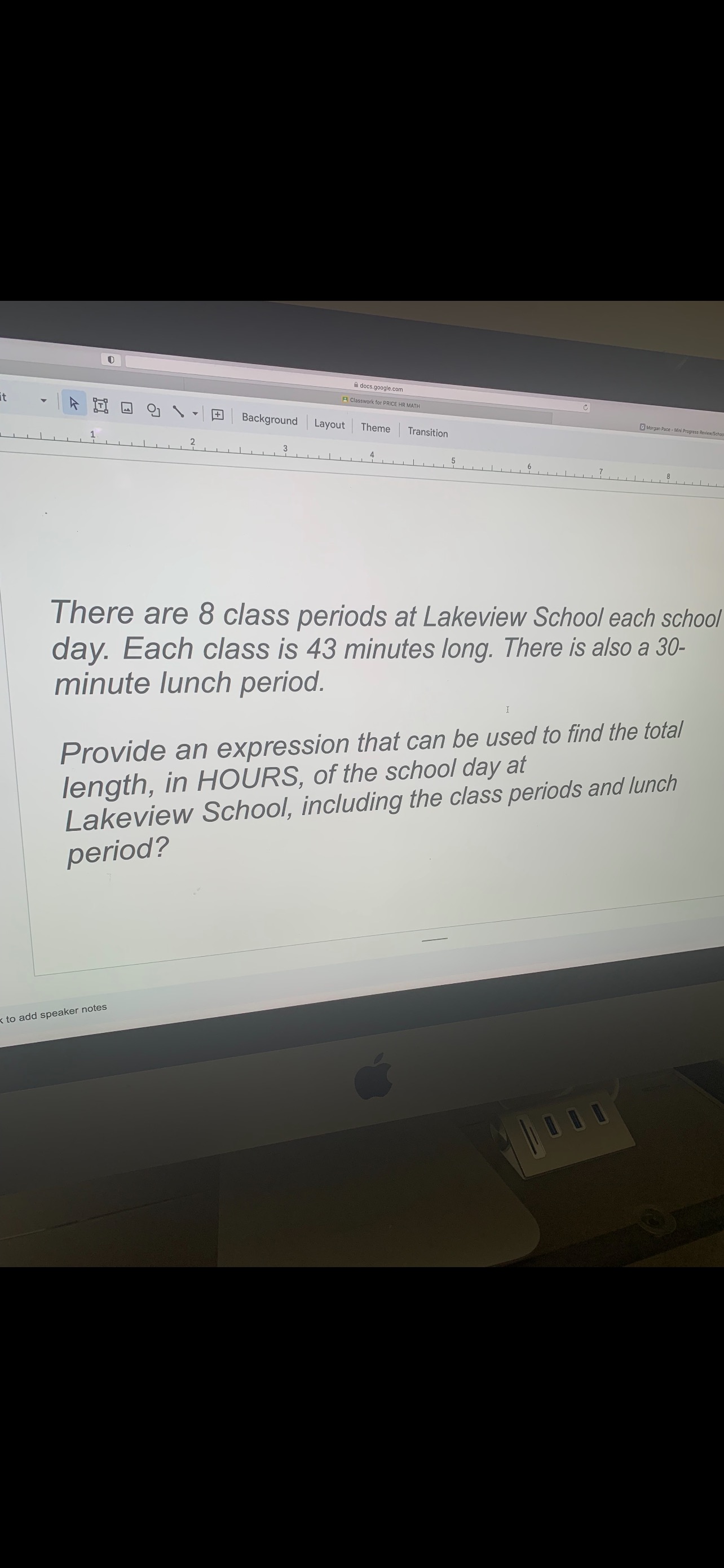 it D + Background 3 docs.google.com A Classwork for PRICE HR MATH