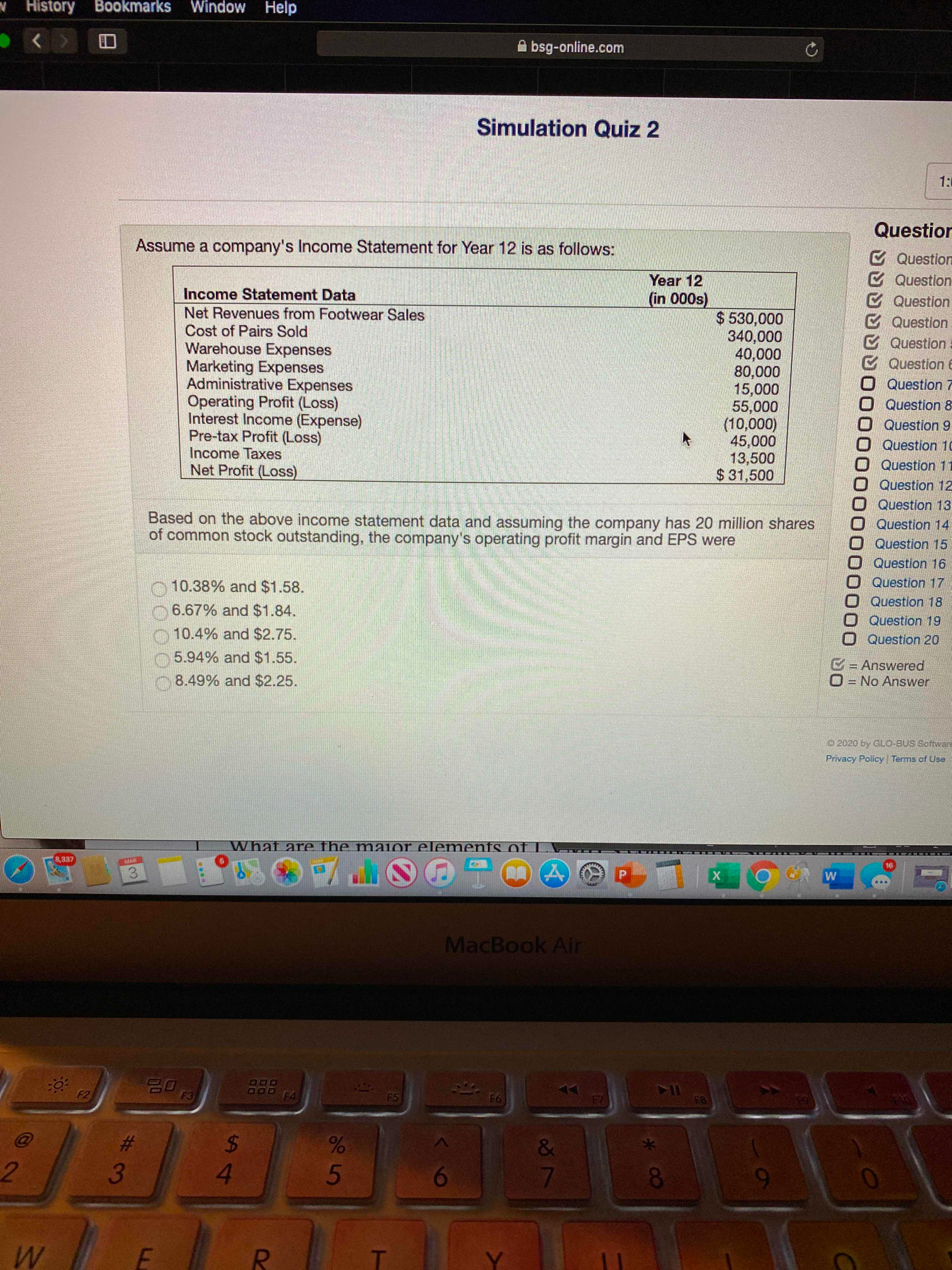 V History Bookmarks Window Help Absg-online.com Simulation Quiz 2 1: Assume a
