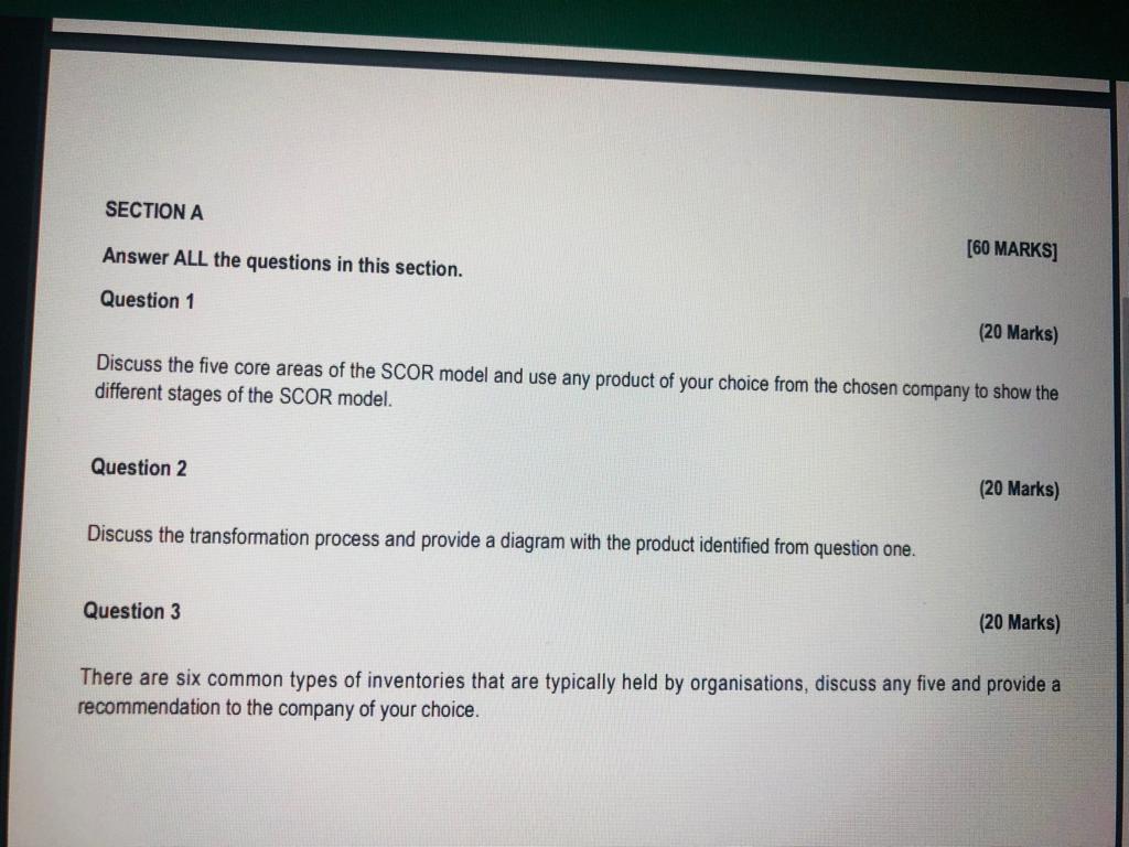 SECTION A Answer ALL the questions in this section. Question 1 [60