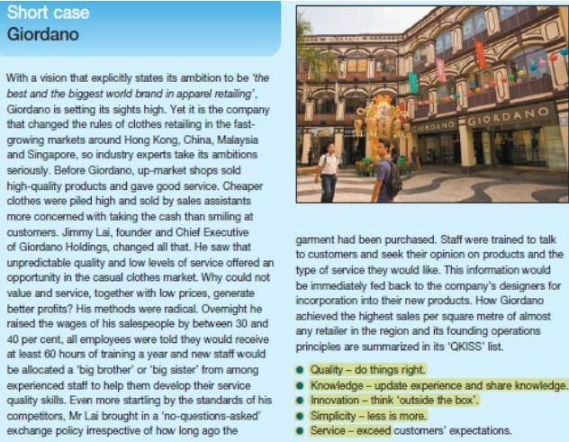 Short case Giordano With a vision that explicitly states its ambition to