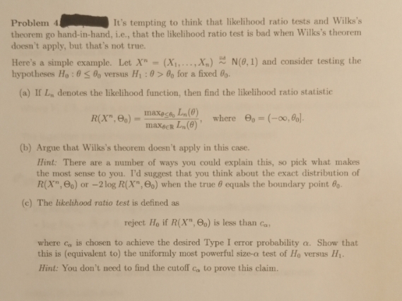 Problem 41 It's tempting to think that likelihood ratio tests and Wilks's