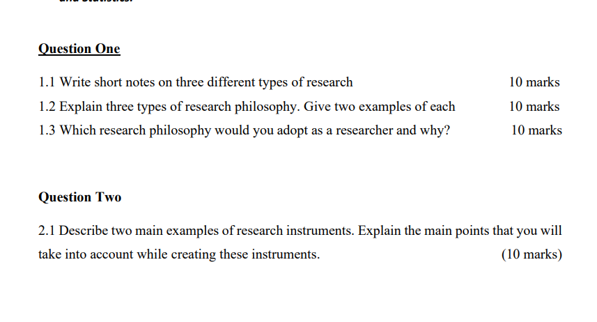 Question One 1.1 Write short notes on three different types of research