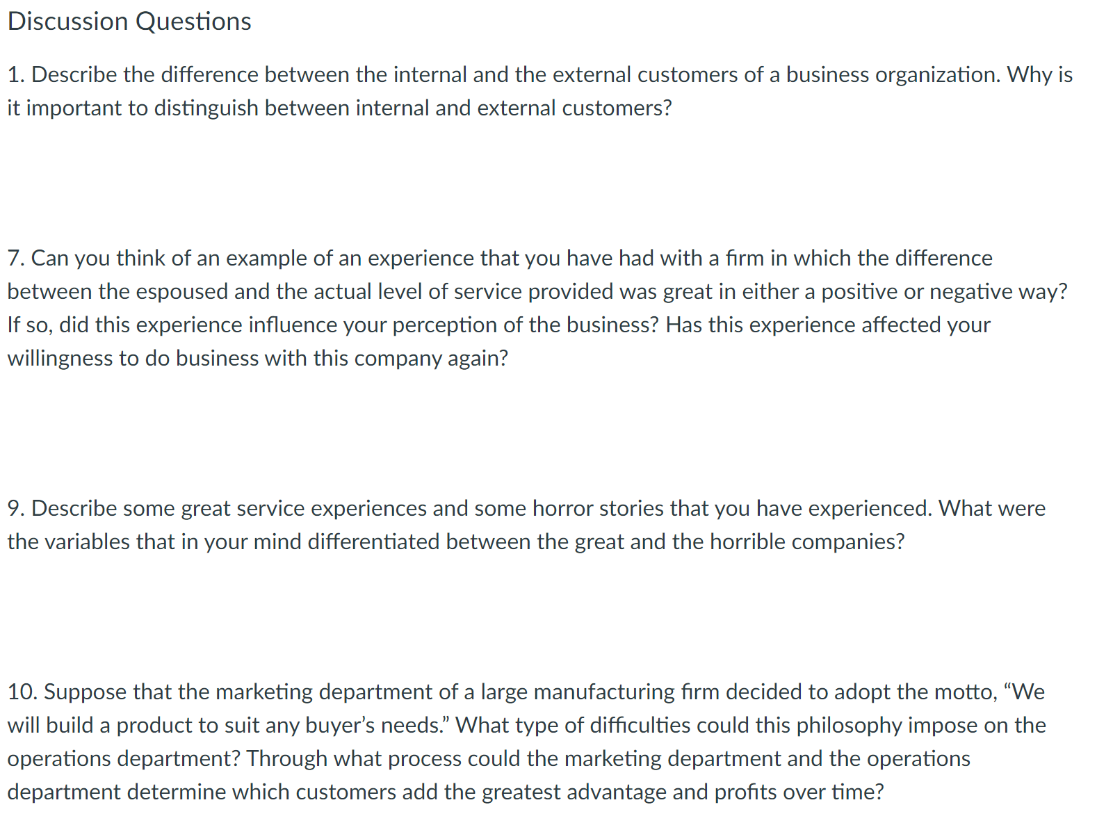 Discussion Questions 1. Describe the difference between the internal and the external