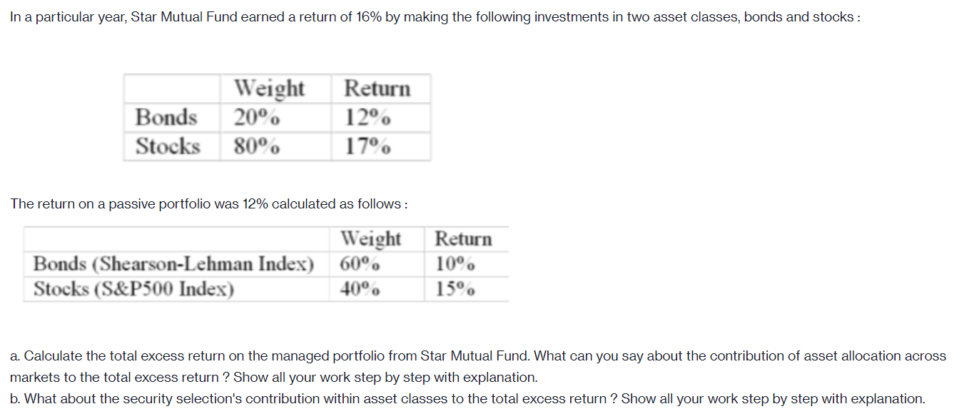 In a particular year, Star Mutual Fund earned a return of 16%
