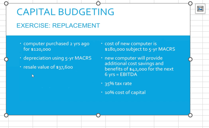 CAPITAL BUDGETING EXERCISE: REPLACEMENT zi computer purchased 2 yrs ago for $120,000