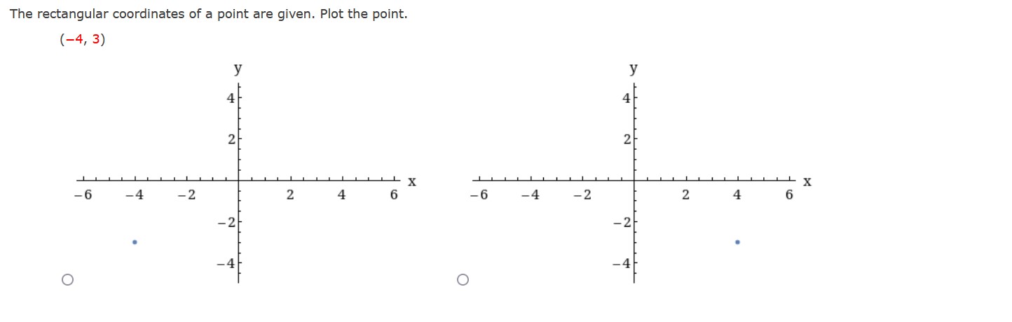 The rectangular coordinates of a point are given. Plot the point. (-4,3)
