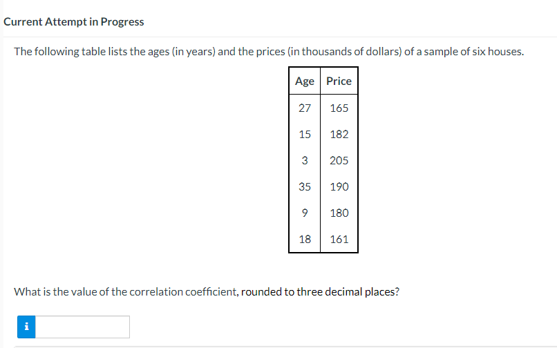 Current Attempt in Progress The following table lists the ages (in years)