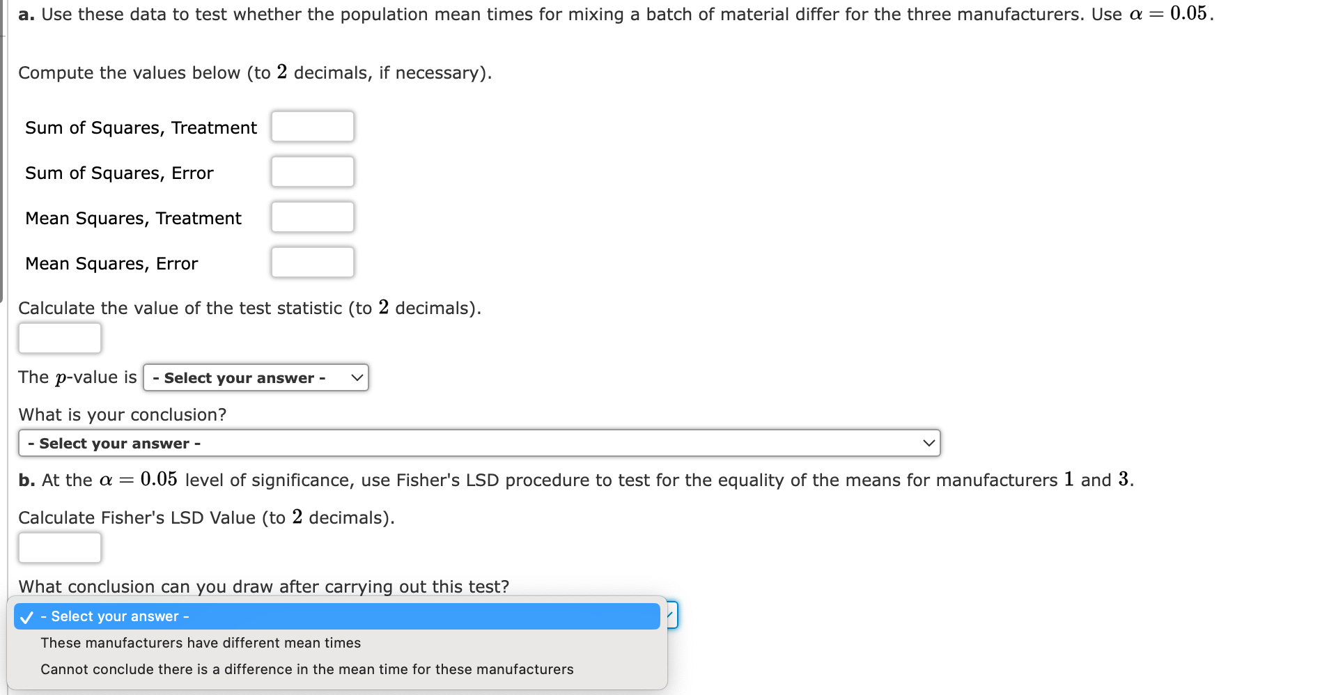 Chemical Company obtained the following data on the time (in minutes) needed