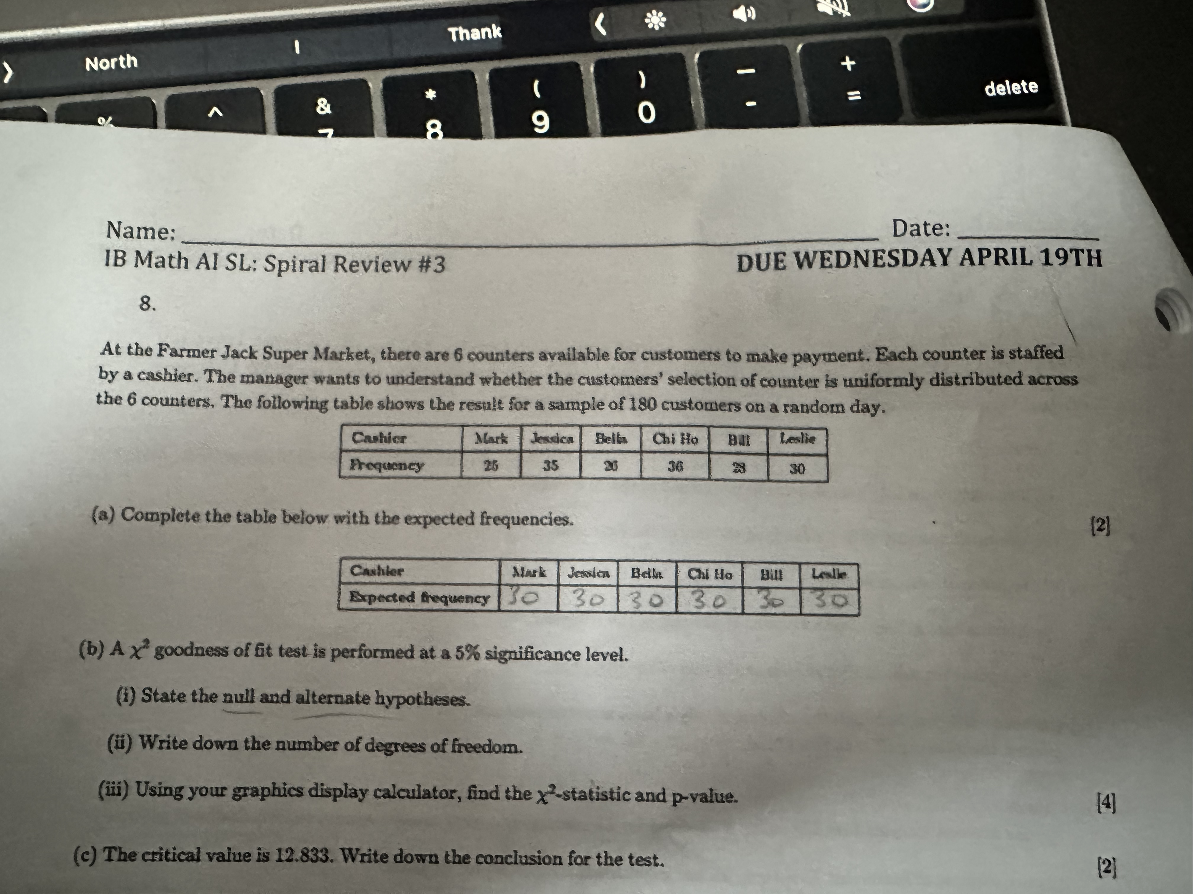 > North Thank # AAABBA & 8 9 delete Name: IB Math