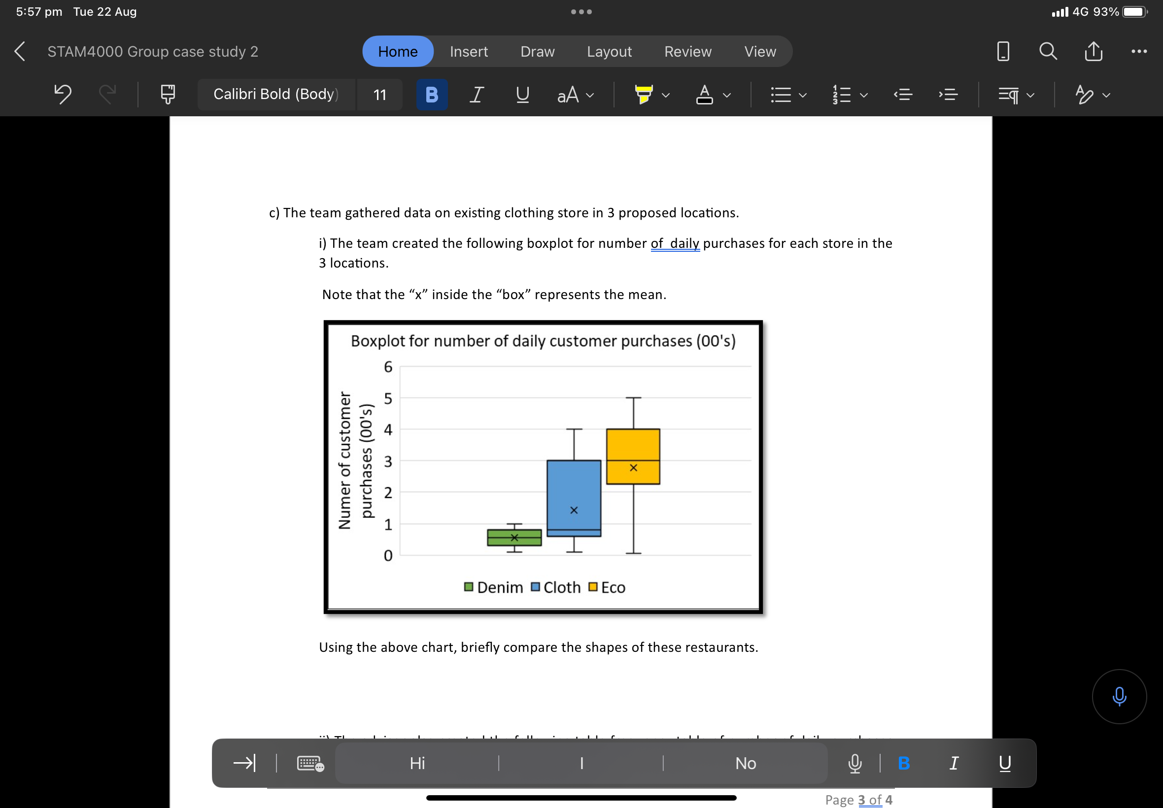 STAM4000 Group case study 2 Home Insert Draw Layout Review View Calibri