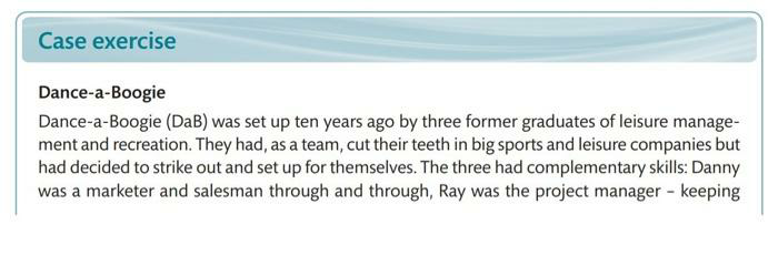 Case exercise Dance-a-Boogie Dance-a-Boogie (DaB) was set up ten years ago by