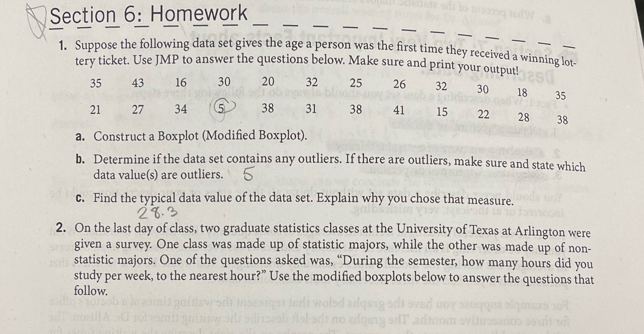 Section 6: Homework - dilo o dwa 1. Suppose the following data