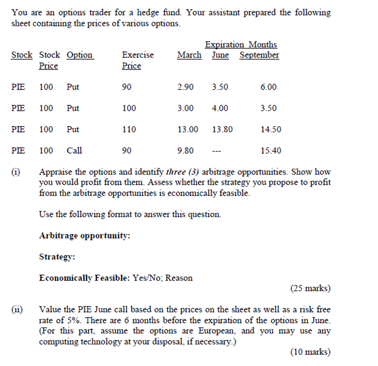 Exercise You are an options trader for a hedge fund. Your assistant