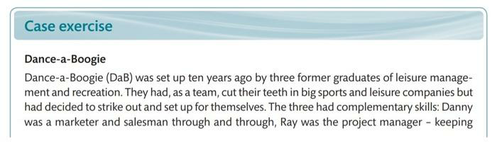 Case exercise Dance-a-Boogie Dance-a-Boogie (DaB) was set up ten years ago by