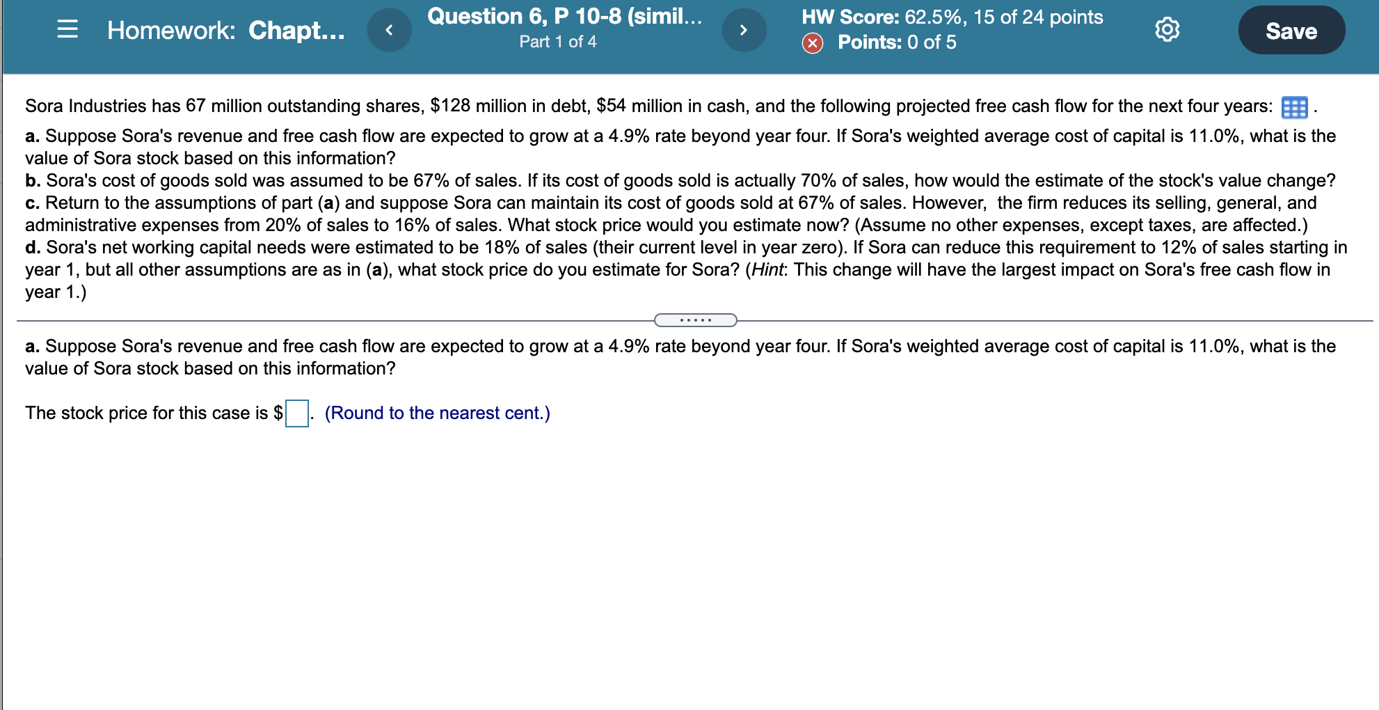 = Homework: Chapt... Question 6, P 10-8 (simil... Part 1 of 4