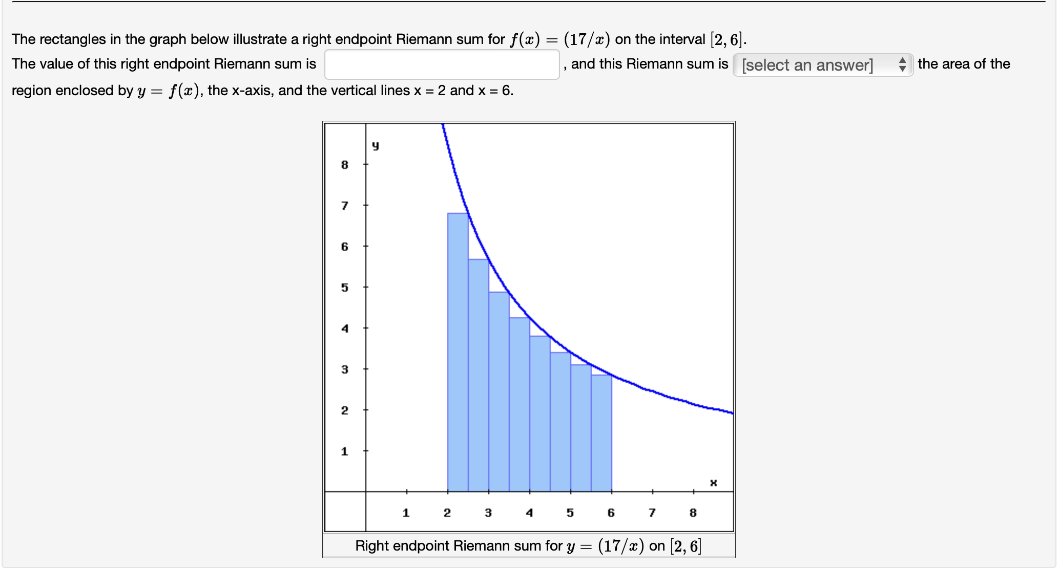 for f(x) = (17/x) on the interval [2,6]. The value of this