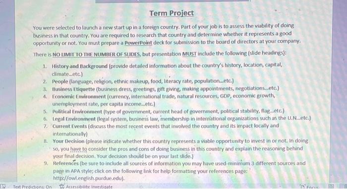 Term Project You were selected to launch a new start up in