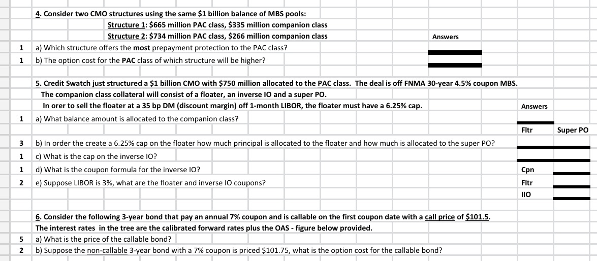 4. Consider two CMO structures using the same $1 billion balance of