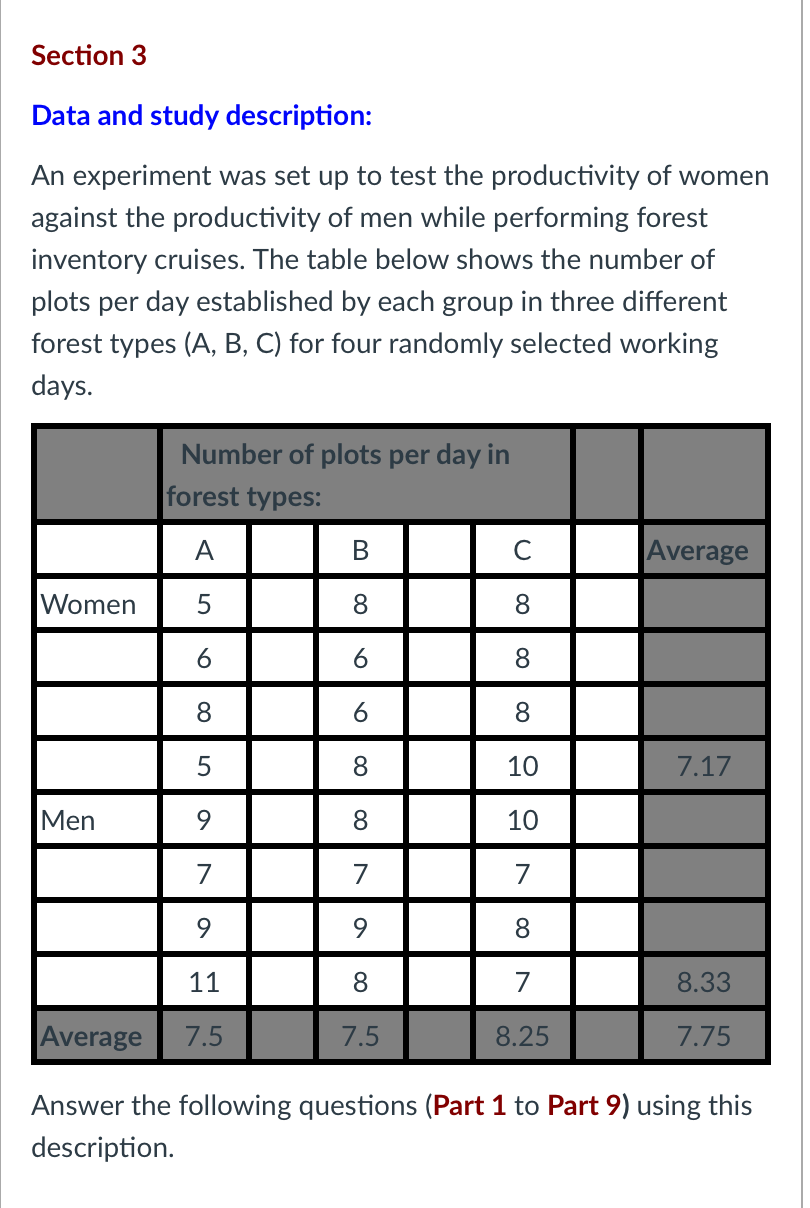 Section 3 Data and study description: An experiment was set up to