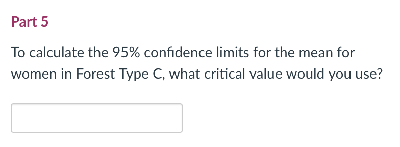 in forest types: A B C Average Women 5 8 00 8