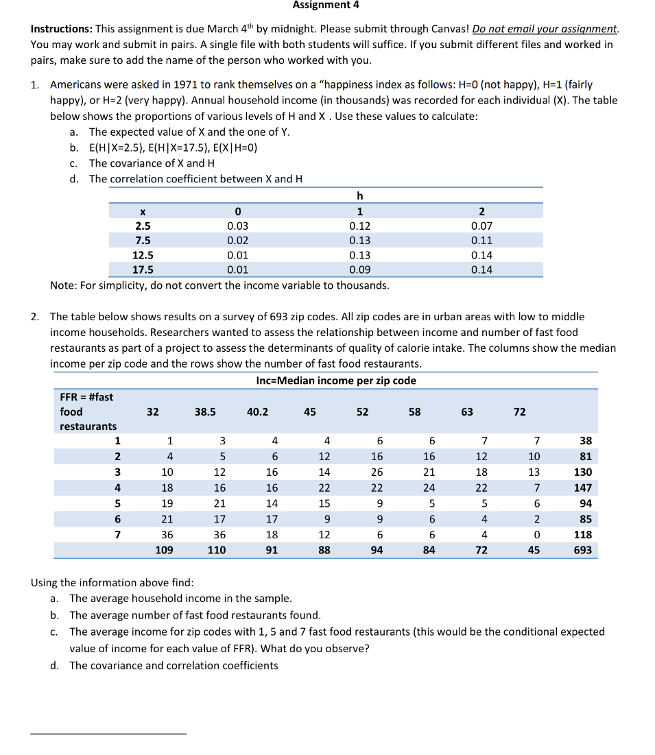 Assignment 4 Instructions: This assignment is due March 4th by midnight. Please