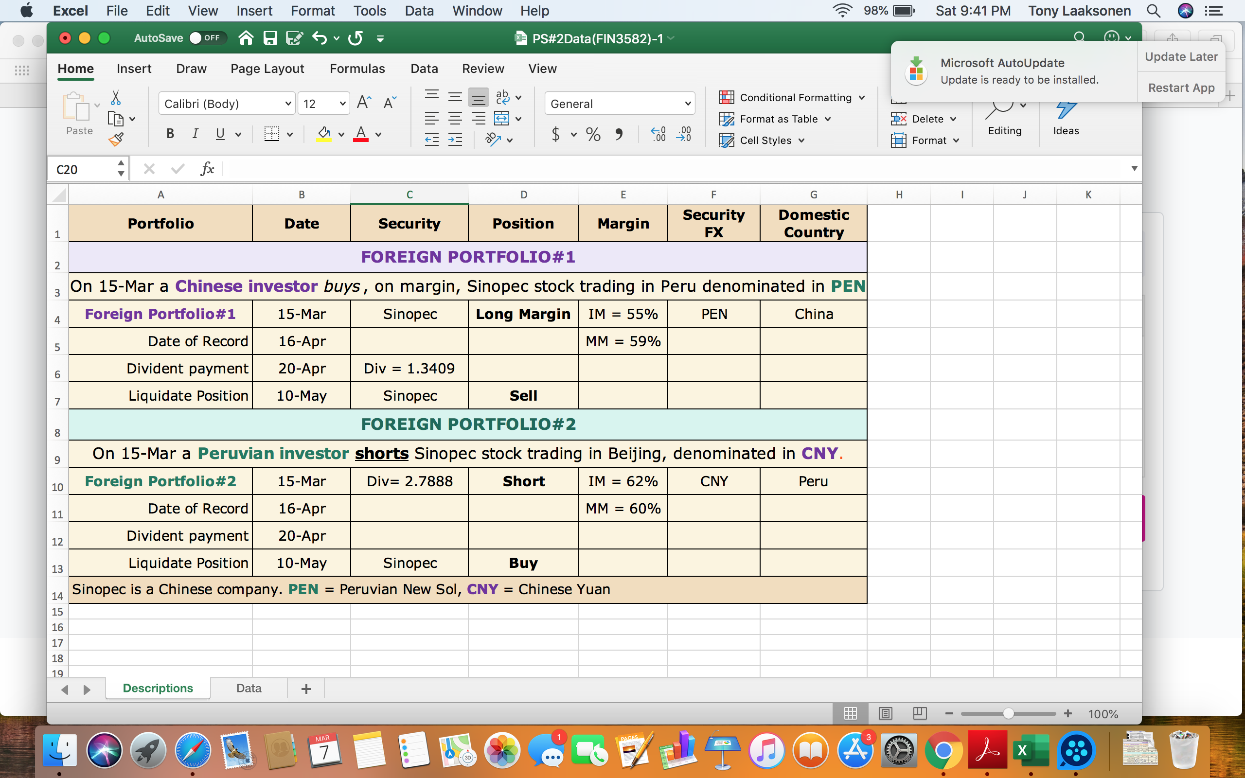 OFF Insert Draw Page Layout 5 Formulas PS#2Data(FIN3582)-1 Data Review View Calibri