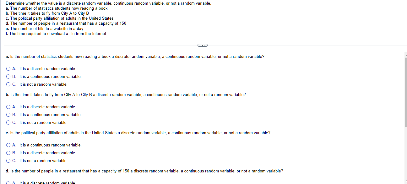 or not a random variable. a. The number of statistics students now