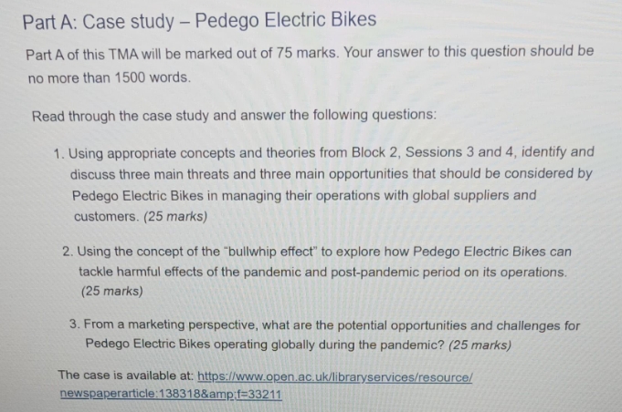 Part A: Case study - Pedego Electric Bikes Part A of this