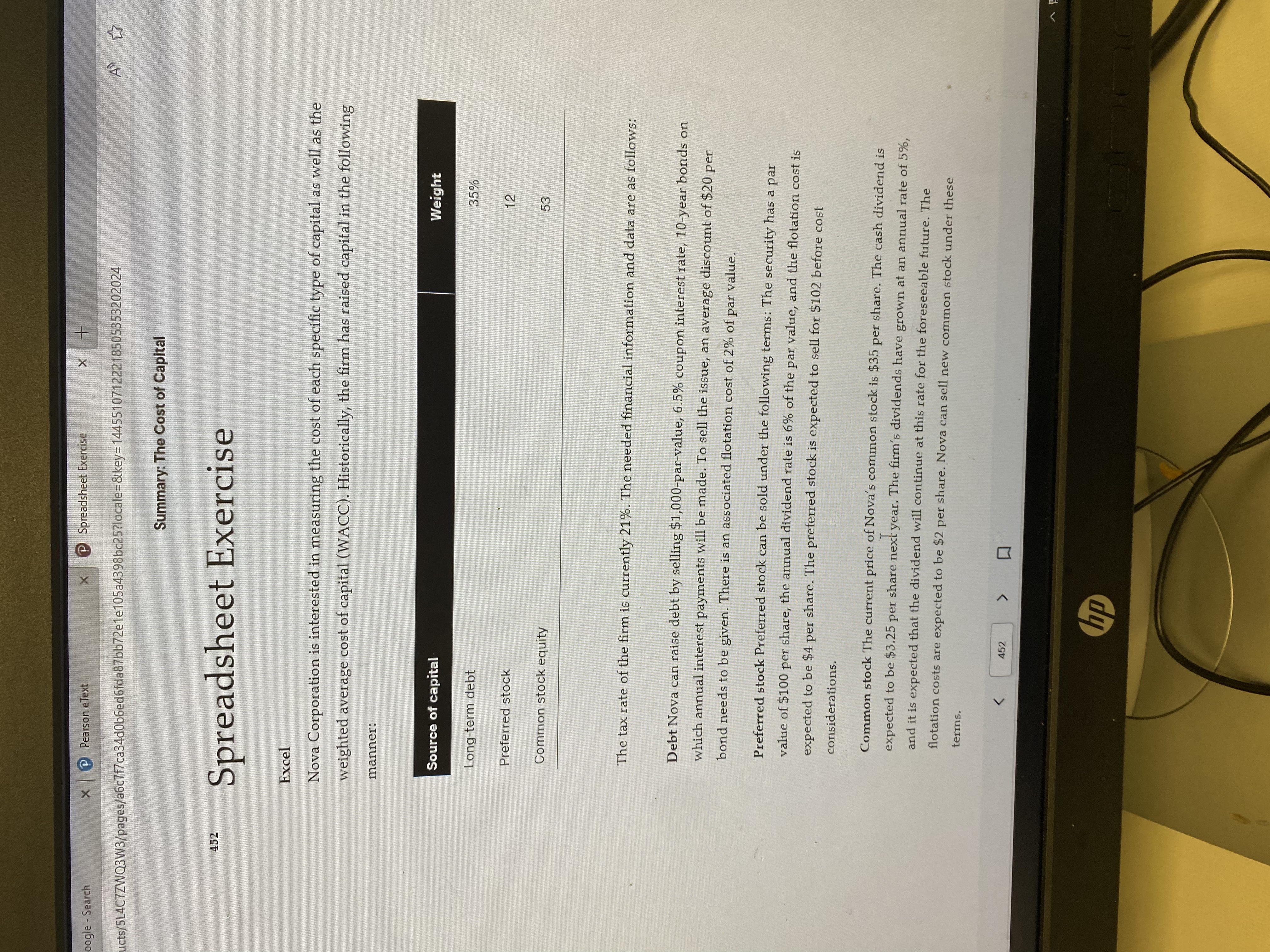 oogle - Search X P Pearson eText X P Spreadsheet Exercise X