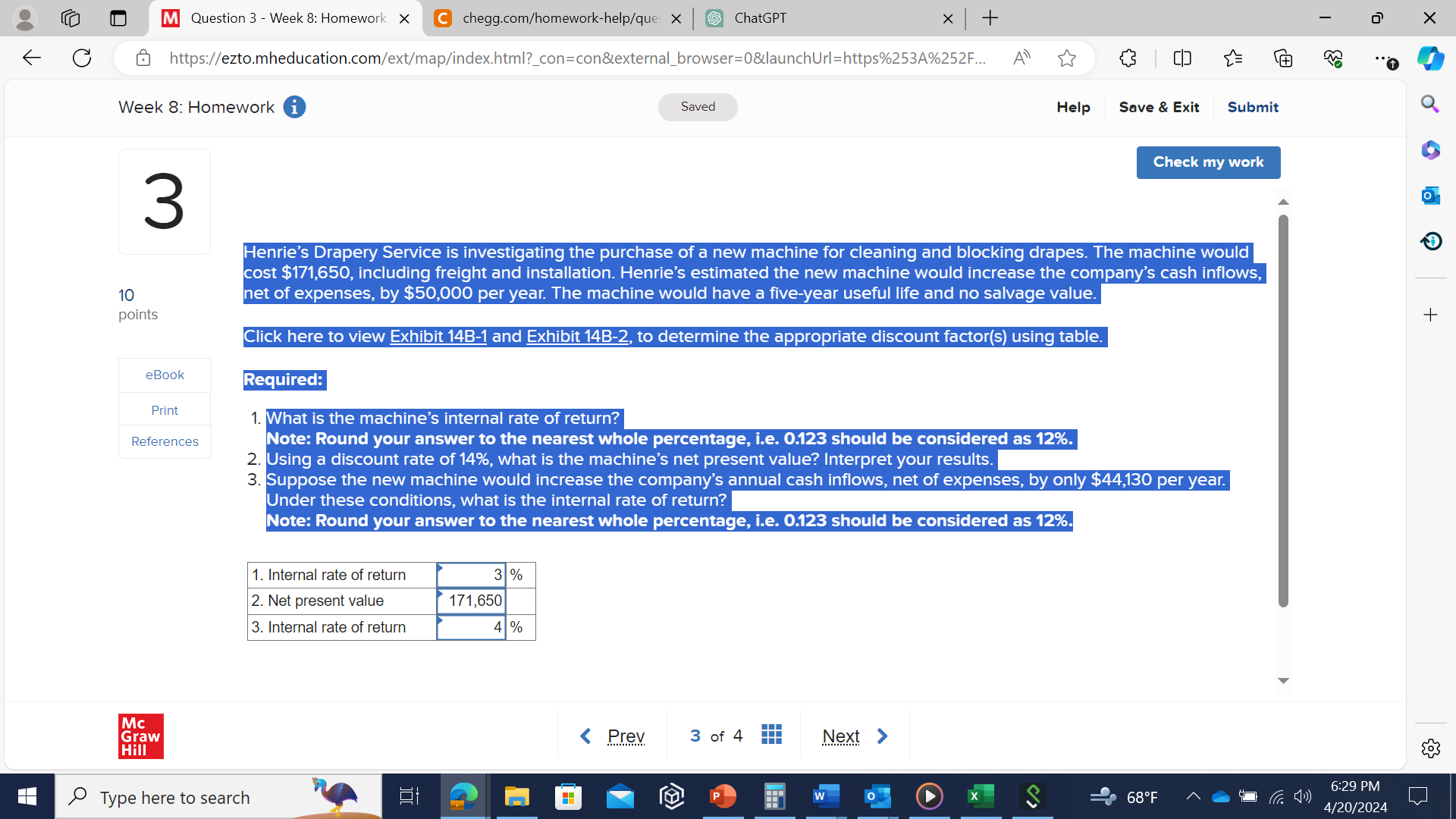 M Question 3 - Week 8: Homework X chegg.com/homework-help/ques X ChatGPT +
