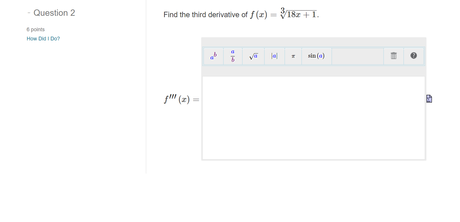 fourth derivative of f (x) = (4)(2)- b a a a sin