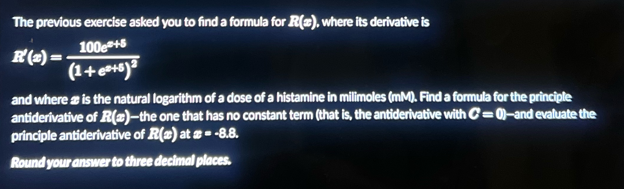 The previous exercise asked you to find a formula for R(), where
