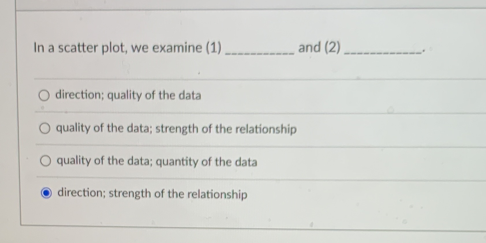 In a scatter plot, we examine (1) and (2) O direction; quality