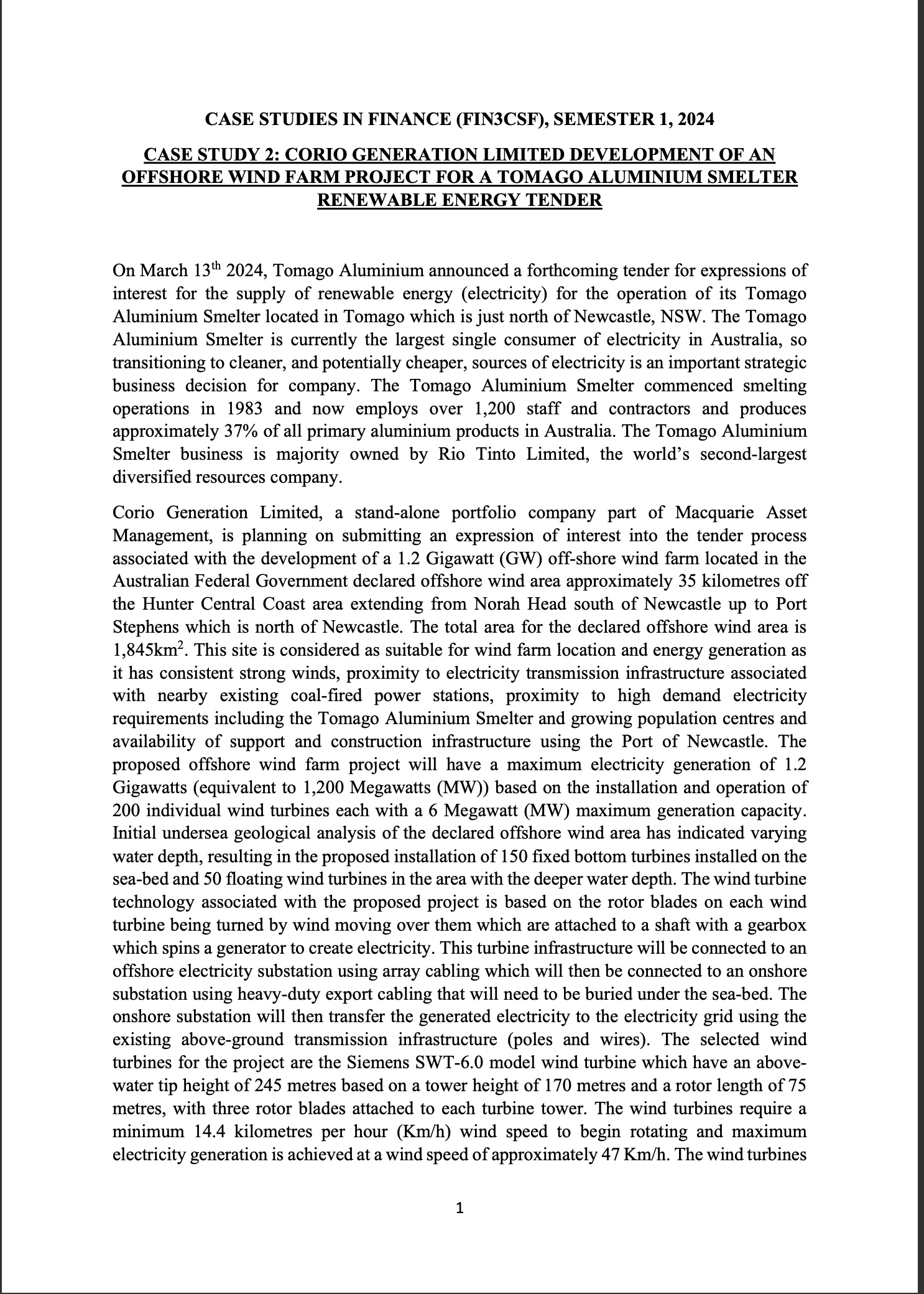 CASE STUDIES IN FINANCE (FIN3CSF), SEMESTER 1, 2024 CASE STUDY 2: CORIO