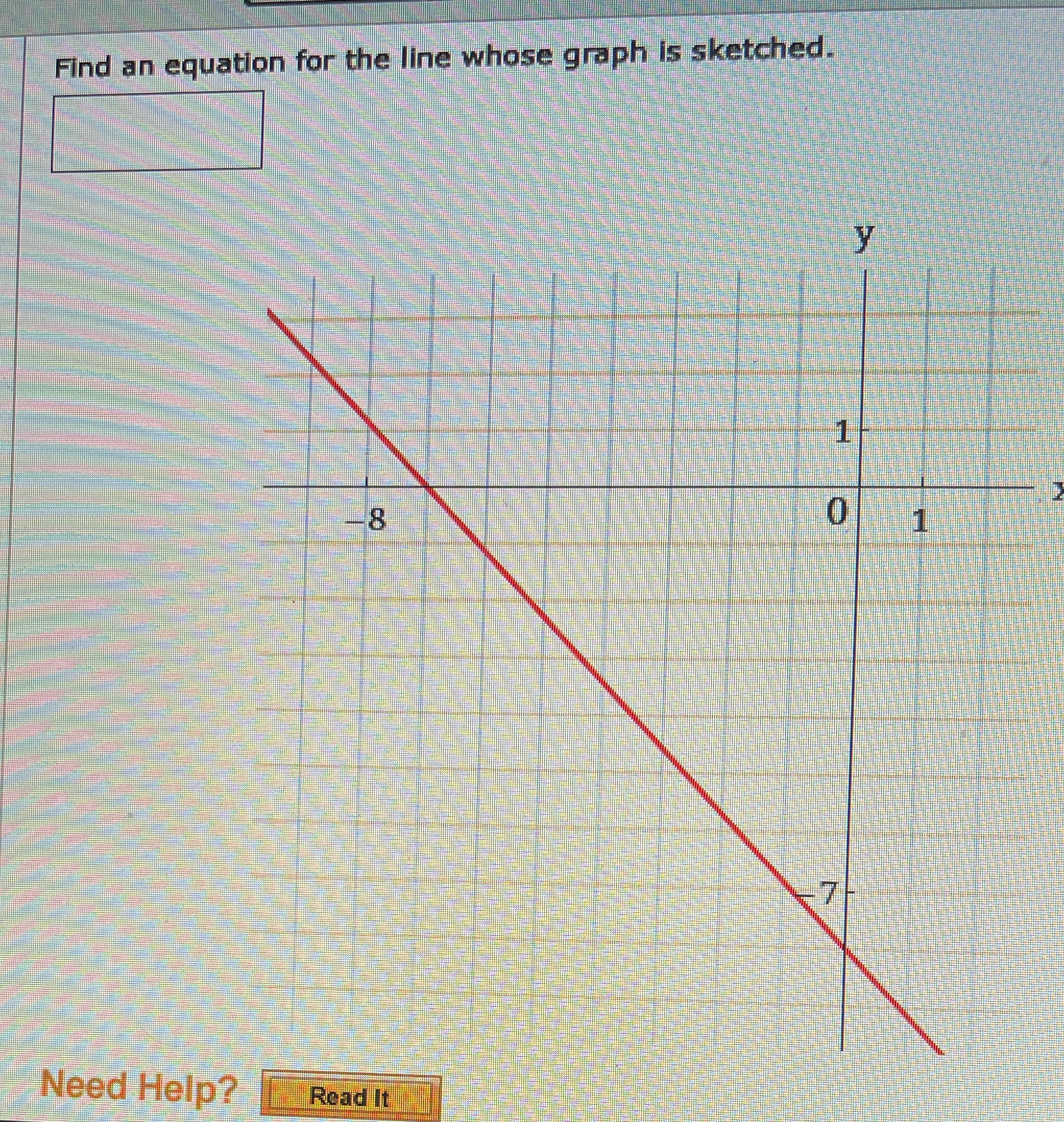 Find an equation for the line whose graph is sketched. y 1