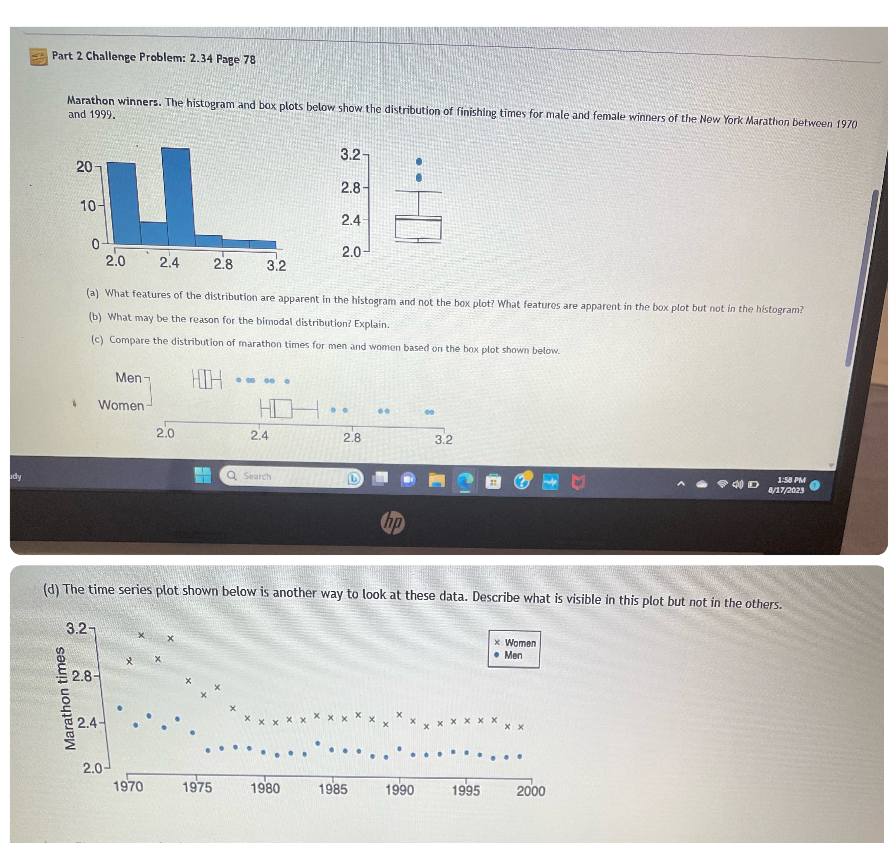 NOTE Part 2 Challenge Problem: 2.34 Page 78 Marathon winners. The histogram