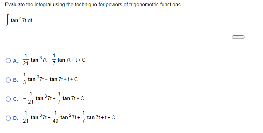 Evaluate the integral using the technique for powers of trigonometric functions. Stan