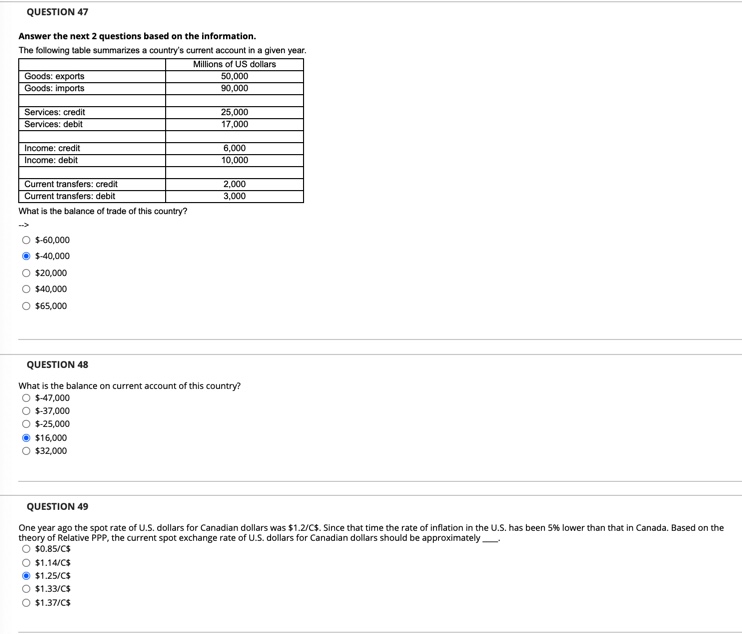 QUESTION 47 Answer the next 2 questions based on the information. The