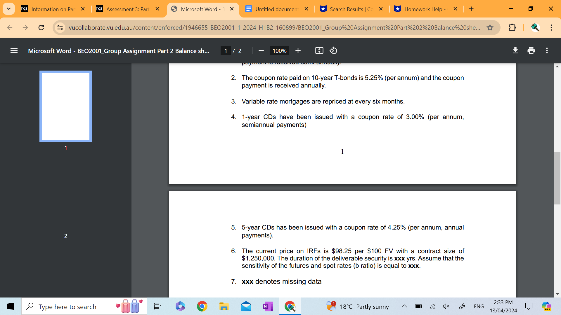 = vucollaborate.vu.edu.au/content/enforced/1946655-BEO2001-1-2024-H1B2-160899/BEO2001_Group%20Assignment%20Part%202%20Balance%20she... I Part Two: Measuring the Impact of interest rate changes
