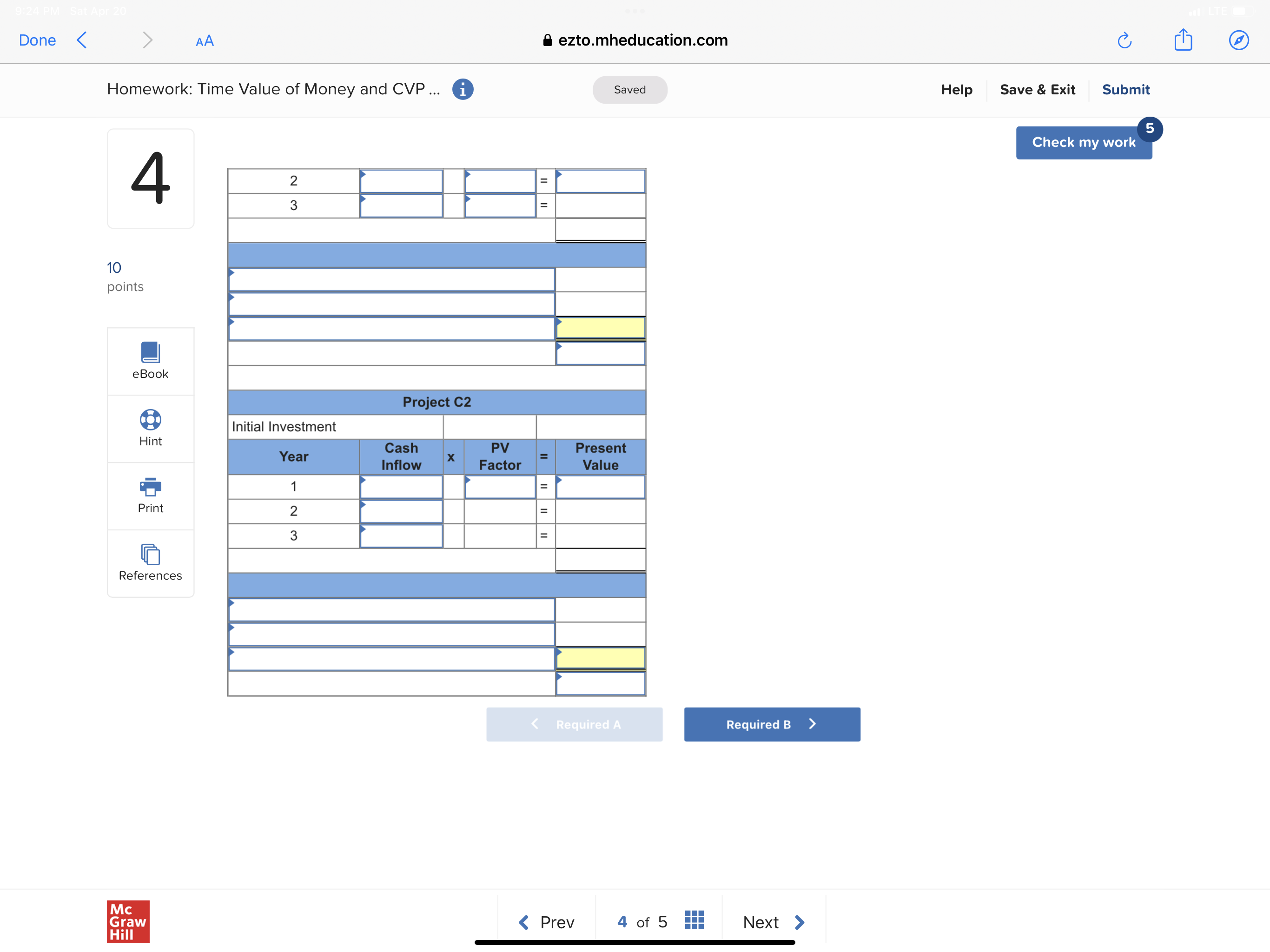 9:24 PM Sat Apr 20 Done < > AA Homework: Time Value
