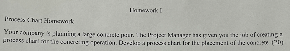 Homework I Process Chart Homework Your company is planning a large concrete