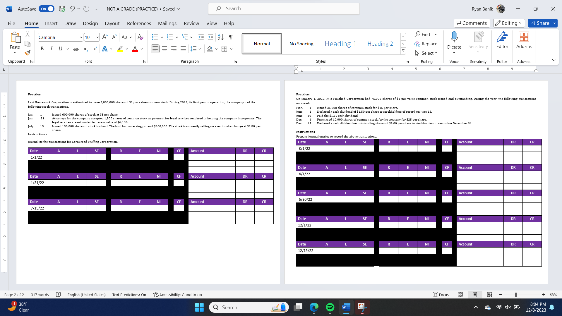 W AutoSave On NOT A GRADE (PRACTICE) Saved Search File Home Insert