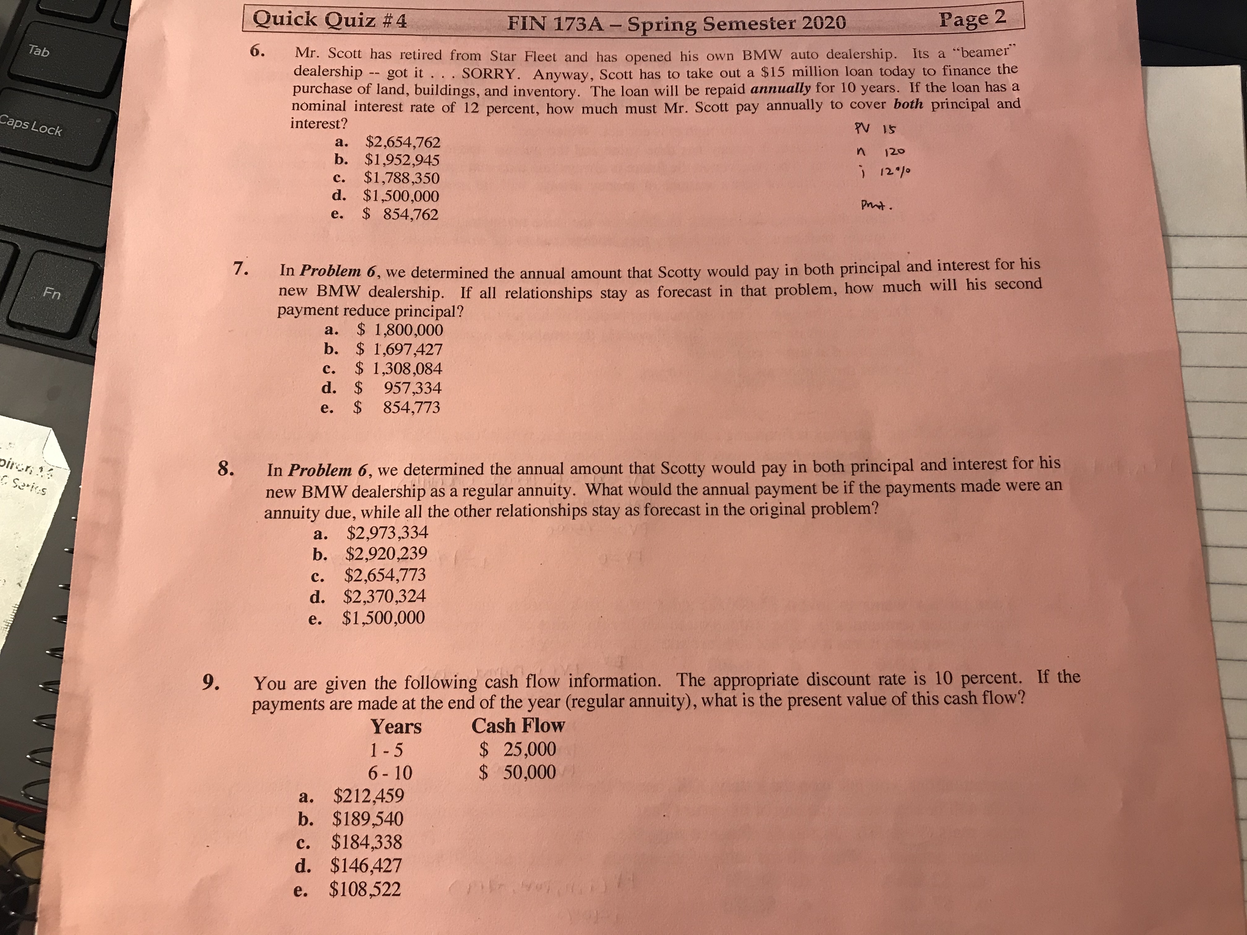 Tab Caps Lock Quick Quiz #4 FIN 173A- Spring Semester 2020 Page