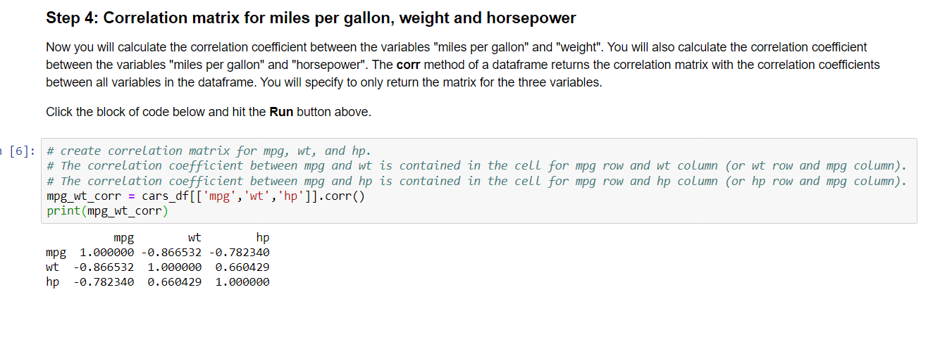 Check to be sure your scatterplots of miles per gallon against horsepower