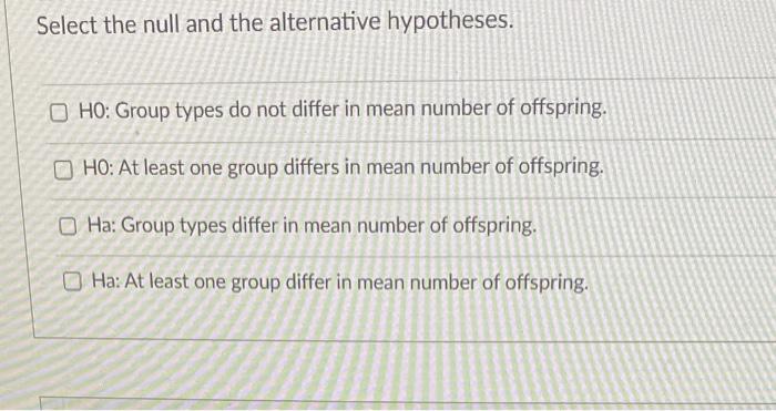 Select the null and the alternative hypotheses. OHO: Group types do not