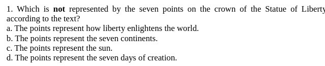1. Which is not represented by the seven points on the crown