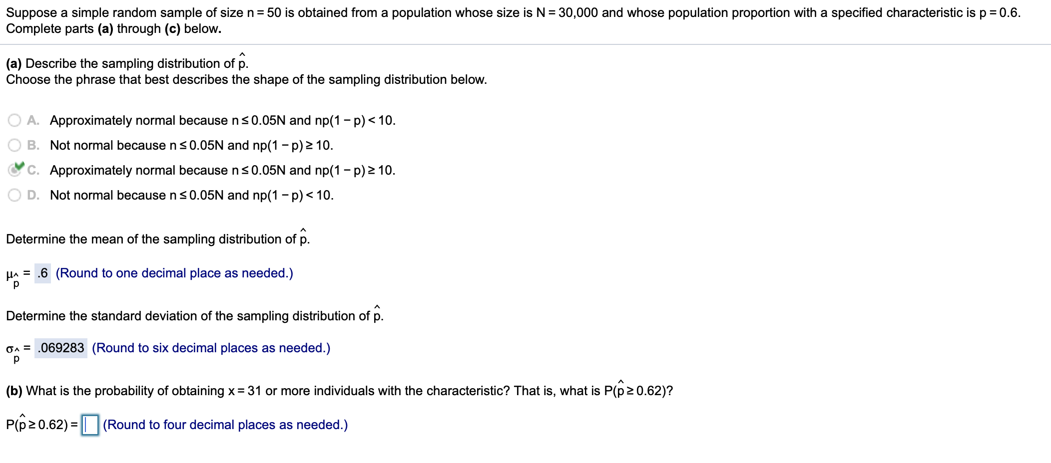 Suppose a simple random sample of size n = 50 is obtained